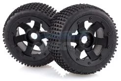 850232 | Rovan 4.7/5.5" Baja 5B Rear Dirt Buster Tyres On Black Rims - Beadlocked Wheels 2Pcs