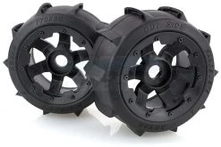 85047 | Rovan 4.7/5.5" Baja 5B Rear Sand Buster Tyres On Black Rims - Beadlocked Wheels 2Pcs