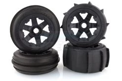 850492 | Rovan 4.7/5.5" Baja 5B Sand Buster Tyres On Black Rims - Beadlocked Wheel Set