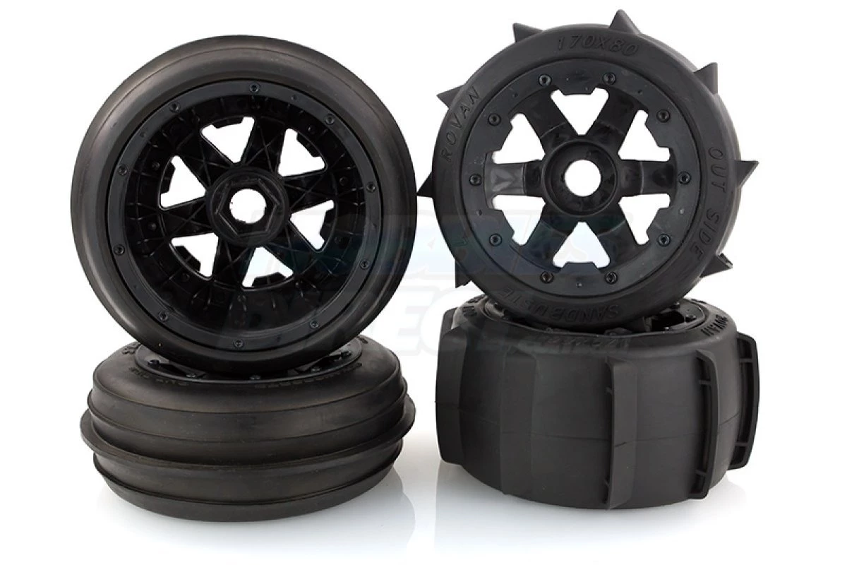 850492 | Rovan 4.7/5.5" Baja 5B Sand Buster Tyres On Black Rims - Beadlocked Wheel Set 4 850492 | Rovan 4.7/5.5" Baja 5B Sand Buster Tyres On Black Rims - Beadlocked Wheel Set - Image 2