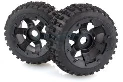 85079 | Rovan 4.7/5.5" Baja 5B Rear Bow Tie Tyres On Black Rims - Beadlocked Wheels 2Pcs