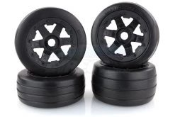 85117 | Rovan 4.7/5.5" Baja 5B Slick Tyres On Black Rims - Beadlocked Wheel Set