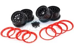 85315B | Rovan 4.7/5.5" Baja 5B Black Mesh Rim Set W/ Red Beadlocks