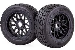 85446 | Rovan 4.7/5.5" Baja 5B Front Tarmac Buster Tyres On Black Mesh Rims - Beadlocked Wheels 2Pcs