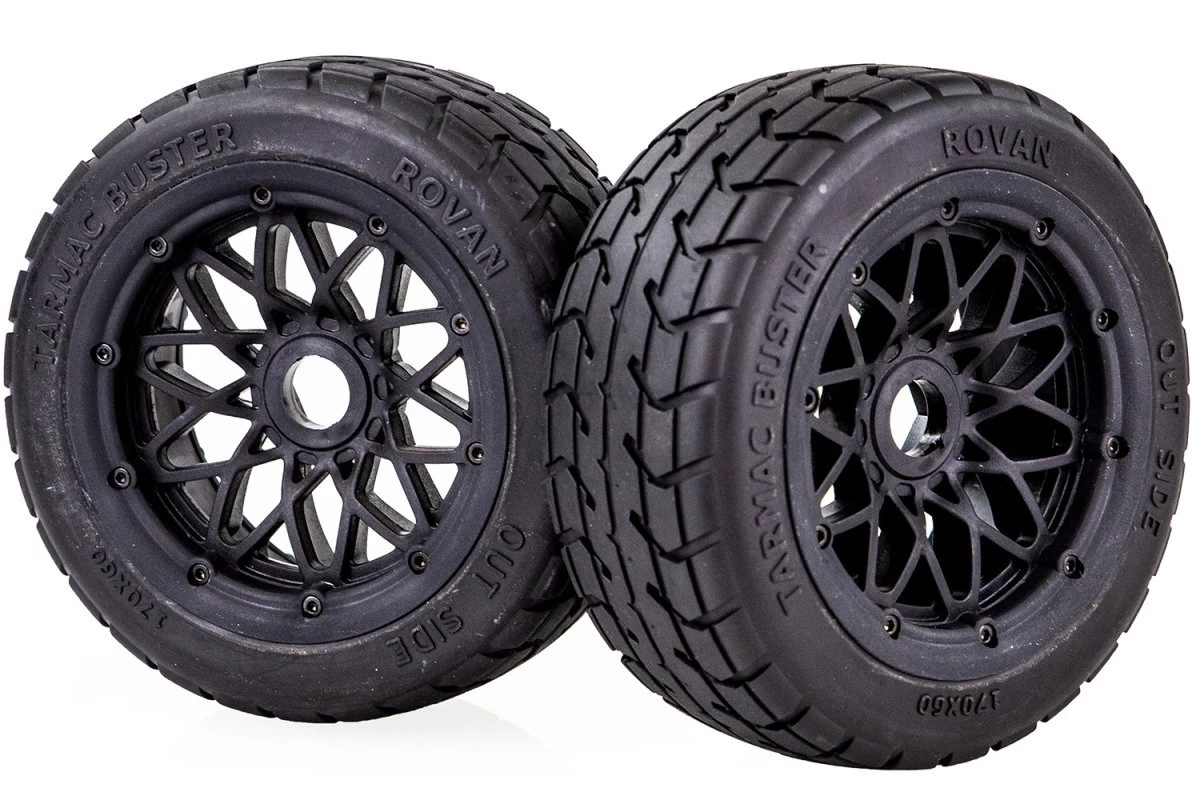 85446 | Rovan 4.7/5.5" Baja 5B Front Tarmac Buster Tyres On Black Mesh Rims - Beadlocked Wheels 2Pcs 3 85446 | Rovan 4.7/5.5" Baja 5B Front Tarmac Buster Tyres On Black Mesh Rims - Beadlocked Wheels 2Pcs