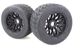 85447 | Rovan 4.7/5.5" Baja 5B Rear Tarmac Buster Tyres On Black Mesh Rims - Beadlocked Wheels 2Pcs