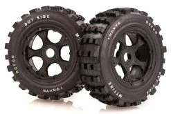 95158A | Rovan 4.7/5.5" Baja 5T/5SC Front MX Tyres On Black Rims - Beadlocked Wheels 2Pcs